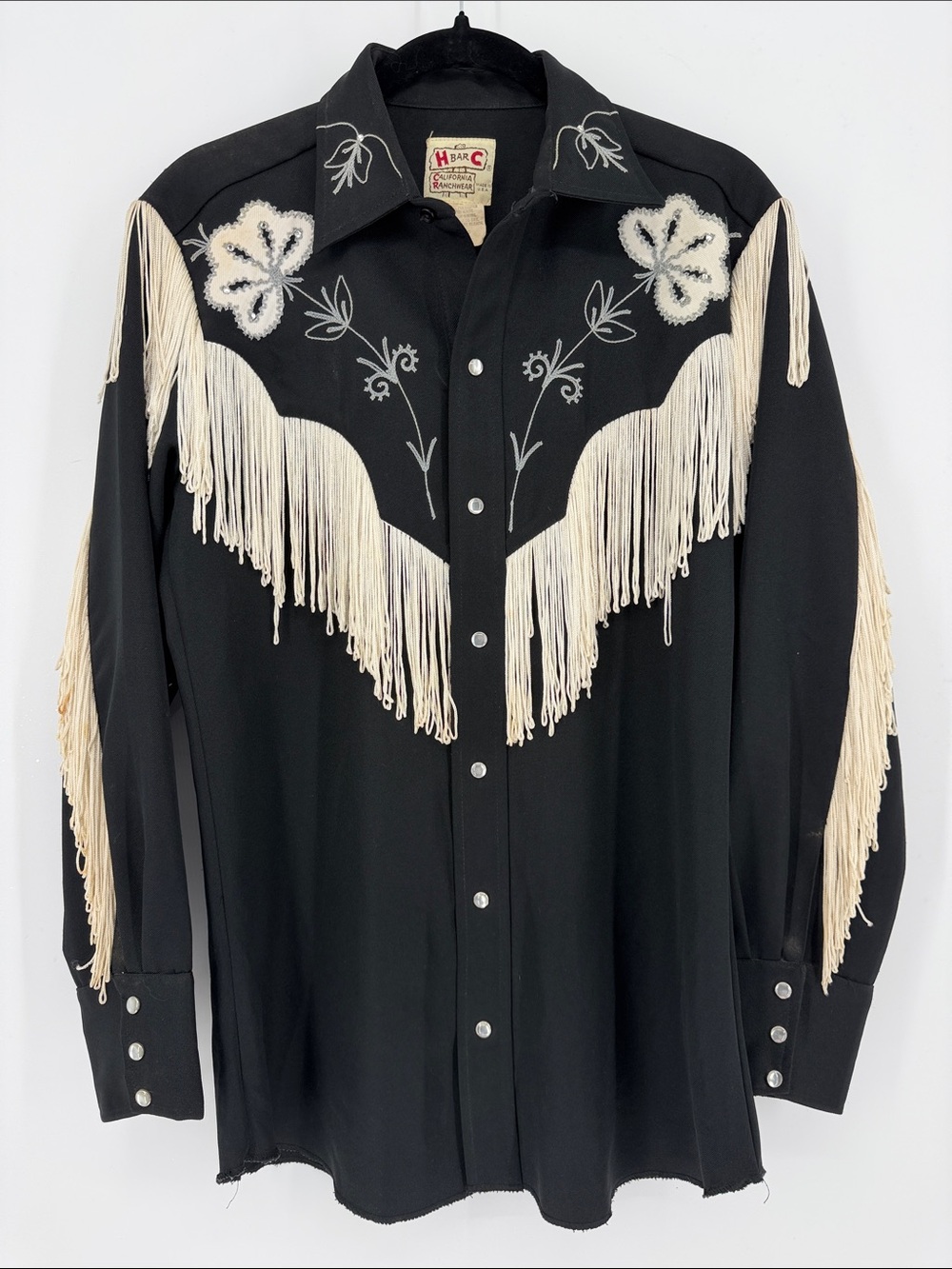 Vintage H Bar C California Ranchwear Men’s Small Fringe Western Pearl Snap Shirt